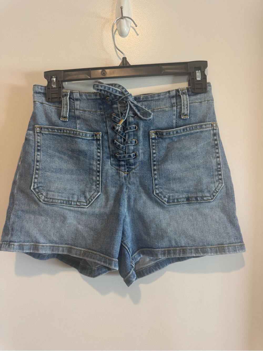 Nili Lotan Light Blue Lace-Up Denim Shorts